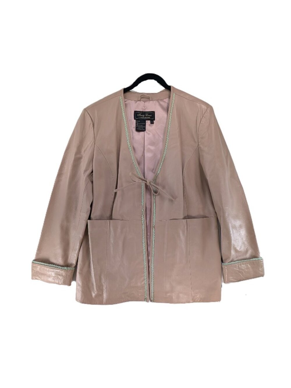 Terry Lewis Leather Jacket Blazer Womens Size 1X Beige Business Office Pockets